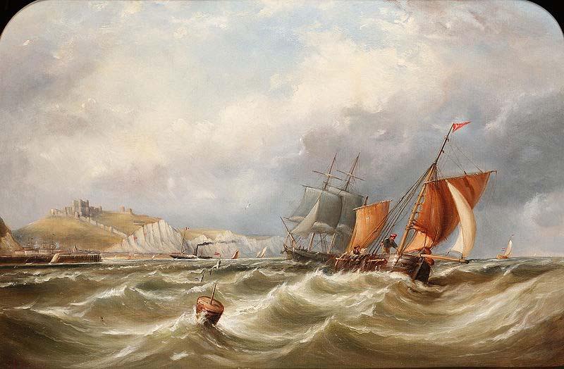 Ebenezer Colls A heavy swell off Dover Harbour, with a Channel packet coming in